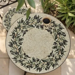EMINZA Table bistrot ronde pliable en mosaïque (D58 cm) Athènes Beige Discount