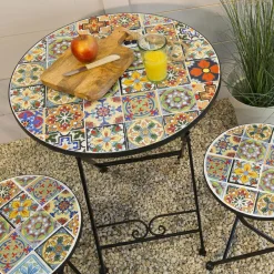 #N/A Table bistrot ronde pliable en mosaïque (D60 cm) Braga Multicolore Sale