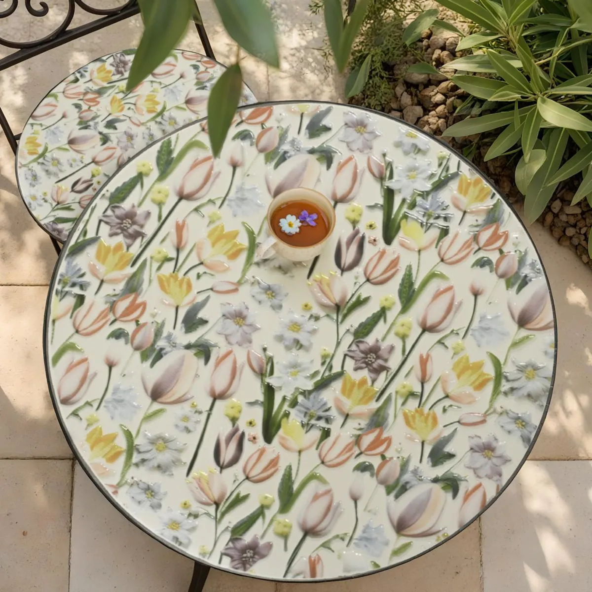 EMINZA Table bistrot ronde pliable en faïence (D58 cm) Lisse Pastel Multicolore Sale