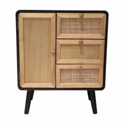 EMINZA Table d'appoint bois et cannage (H60 cm) Osaka et bois Noir