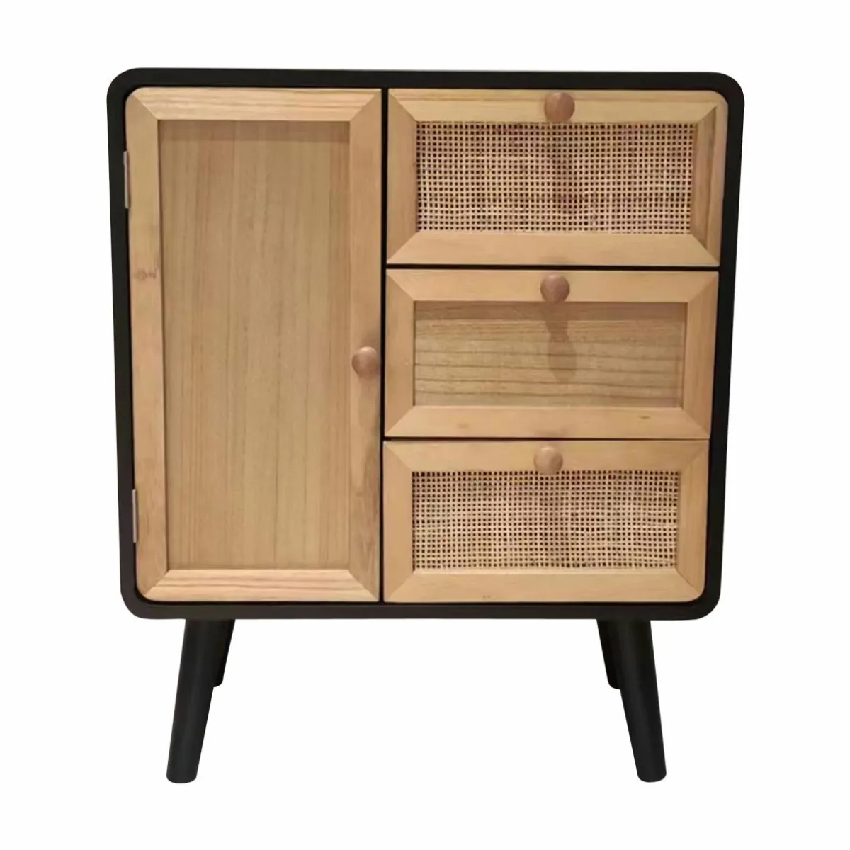 EMINZA Table d'appoint bois et cannage (H60 cm) Osaka et bois Noir