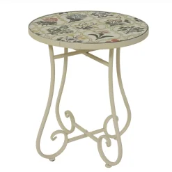 EMINZA Table d'appoint ronde en mosaïque (H46 x D39 cm) Coimbra Crème Beige Discount