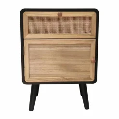 EMINZA Table de chevet bois et cannage (40 x H55 cm) Osaka et bois Noir Best