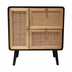 EMINZA Table de chevet bois et cannage (50 x H55 cm) Osaka et bois Noir New