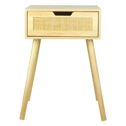 OSTARIA Table de Chevet Bois et Cannage (60 cm) Beige Outlet