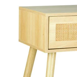 OSTARIA Table de Chevet Bois et Cannage (60 cm) Beige Outlet