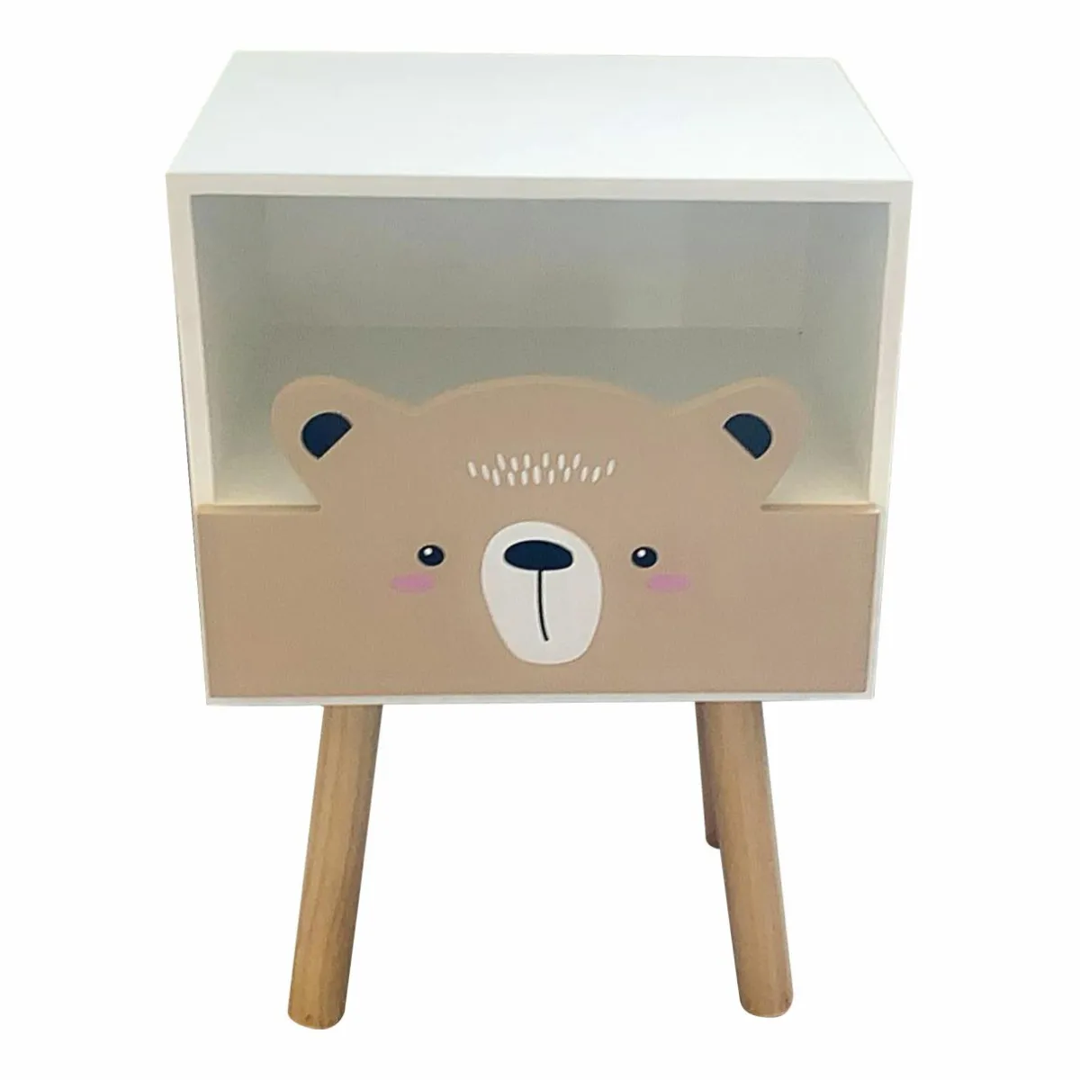 EMINZA Table de chevet enfant bois (H45 cm) Ourson Marron Clearance