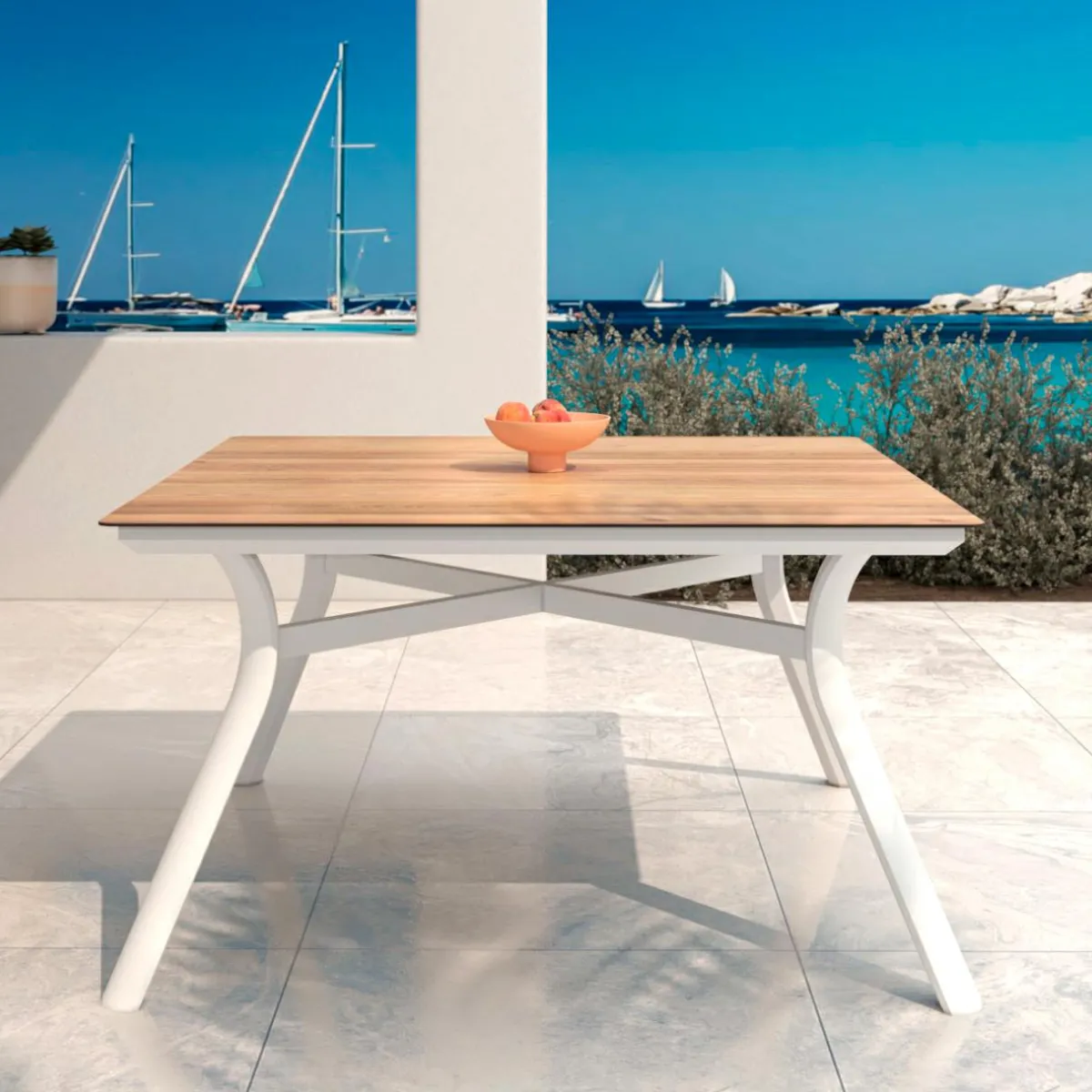 MOBELLIA Table de jardin carré en aluminium 8 places (136 x 136 cm) Amalfi Blanc
