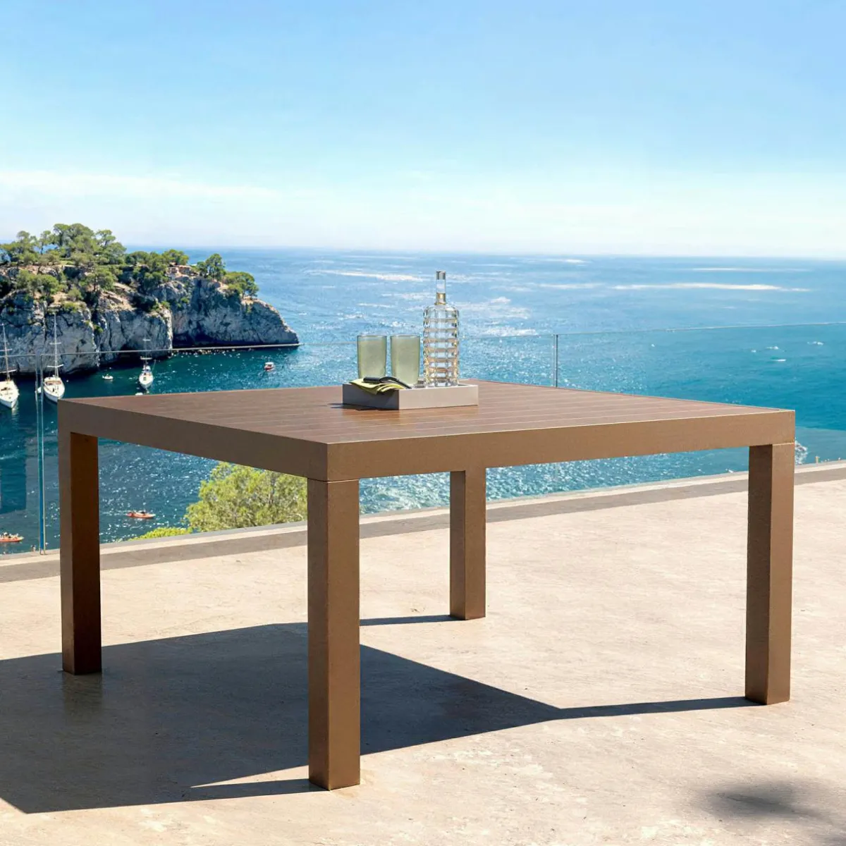 MOBELLIA Table de jardin carrée aluminium 8 places (136 x 136 cm) Murano Bronze Best