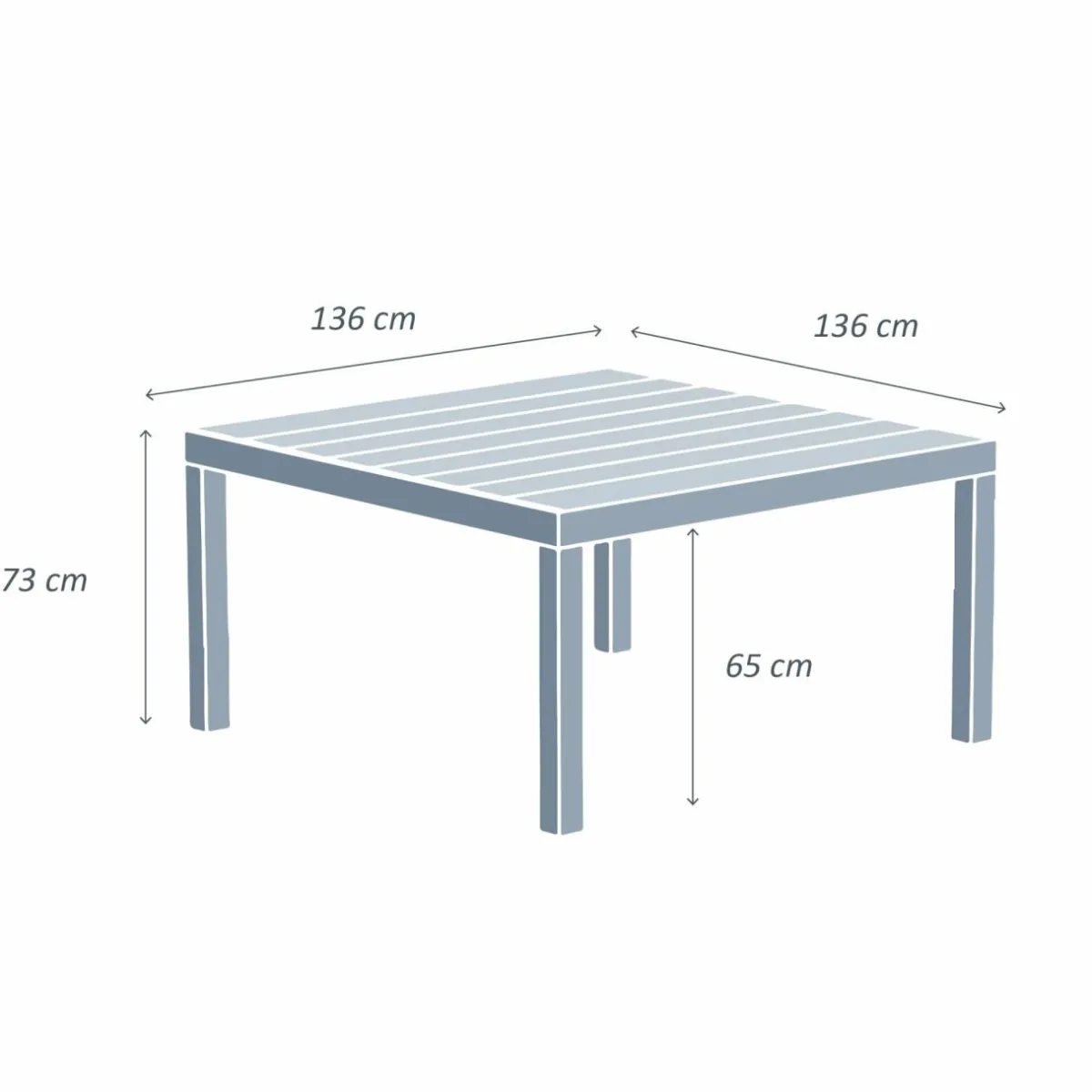 MOBELLIA Table de jardin carrée aluminium 8 places (136 x 136 cm) Murano Bleu pétrole Clearance