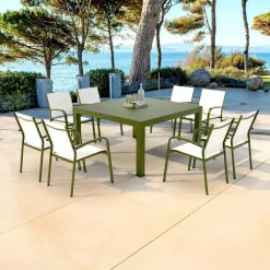 MOBELLIA Table de jardin carrée aluminium 8 places (136 x 136 cm) Murano Vert olive