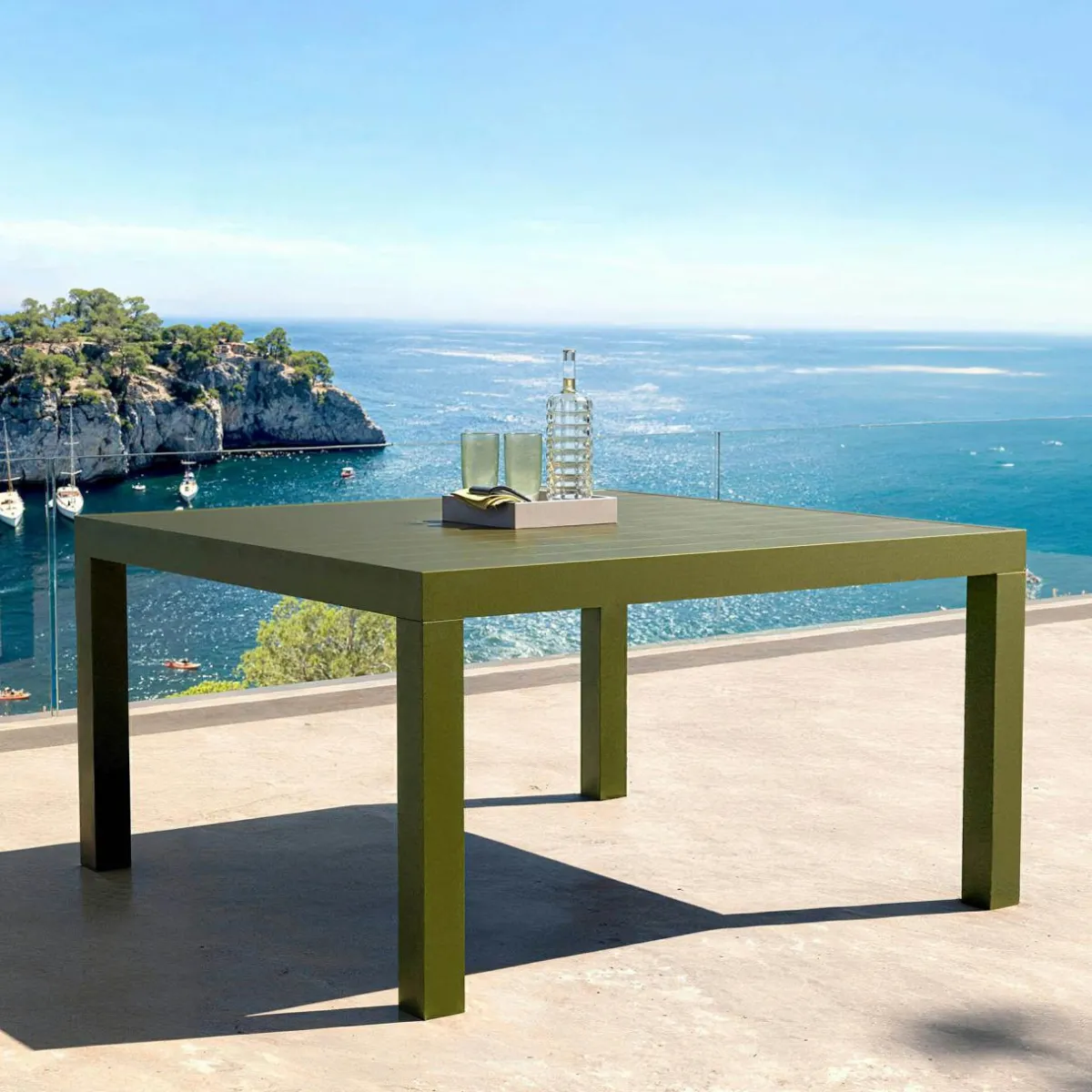 MOBELLIA Table de jardin carrée aluminium 8 places (136 x 136 cm) Murano Vert olive