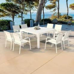 MOBELLIA Table de jardin carrée aluminium 8 places (136 x 136 cm) Murano Blanc Discount