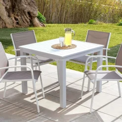 MOBELLIA Table de jardin carrée en aluminium 4 places (89 x 89 cm) Murano Blanc Best