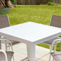 MOBELLIA Table de jardin carrée en aluminium 4 places (89 x 89 cm) Murano Blanc Best