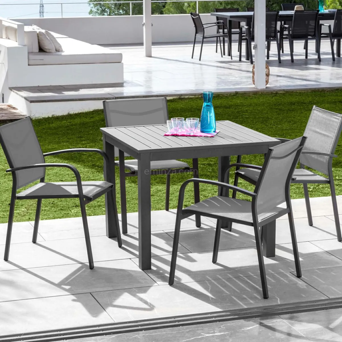 MOBELLIA Table de jardin carrée en aluminium 4 places (89 x 89 cm) Murano Gris Anthracite Best