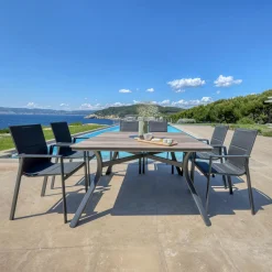 MOBELLIA Table de jardin carrée en aluminium 8 places (136 x 136 cm) Amalfi Gris Anthracite Best