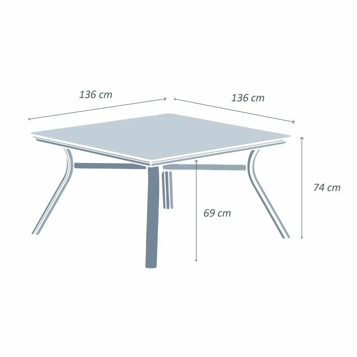 MOBELLIA Table de jardin carrée en aluminium 8 places (136 x 136 cm) Amalfi Gris Anthracite Best