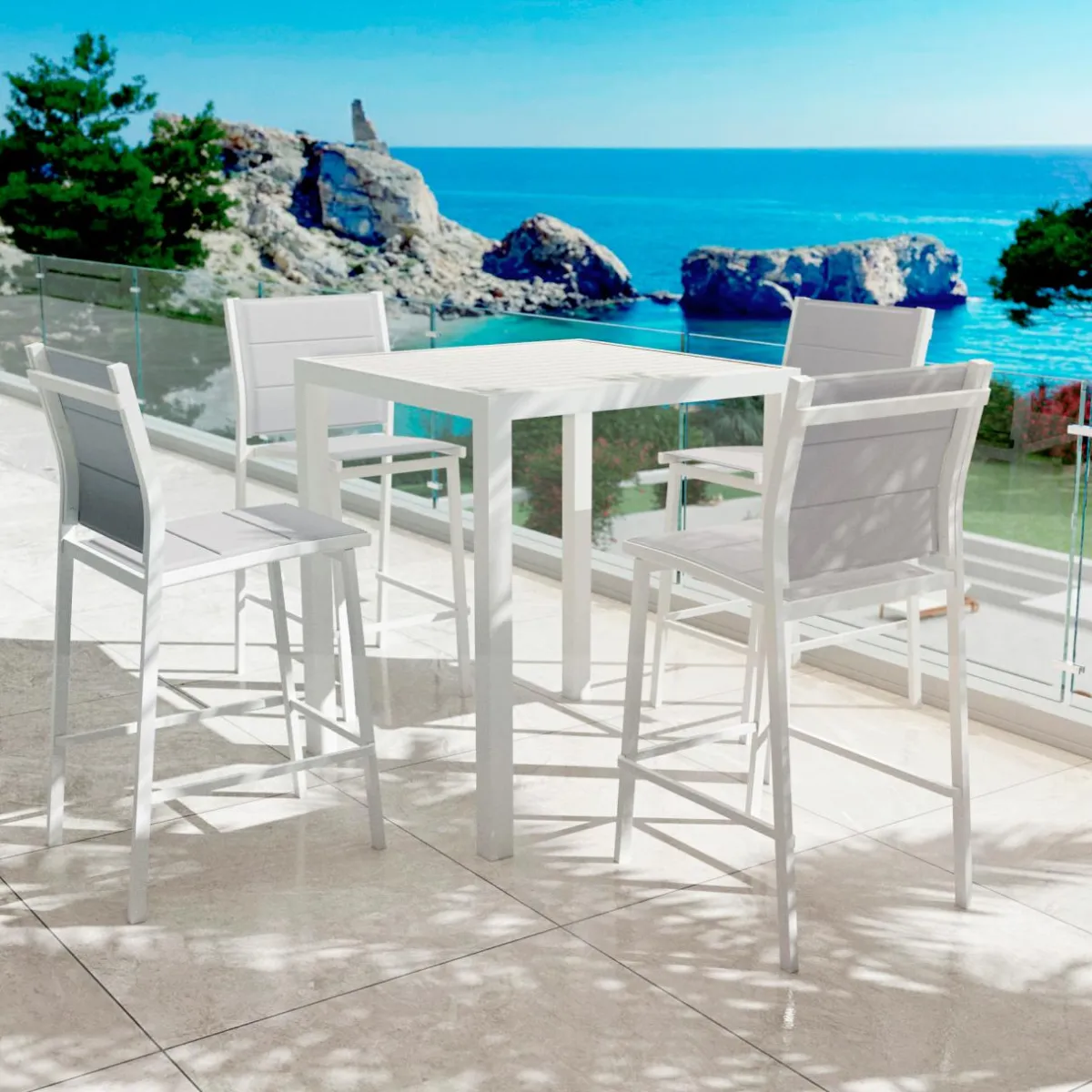 MOBELLIA Table de jardin carrée haute aluminium 4 places (90 x H105 cm) Murano Blanc