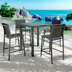 MOBELLIA Table de jardin carrée haute aluminium 4 places (90 x H105 cm) Murano Gris Anthracite Hot