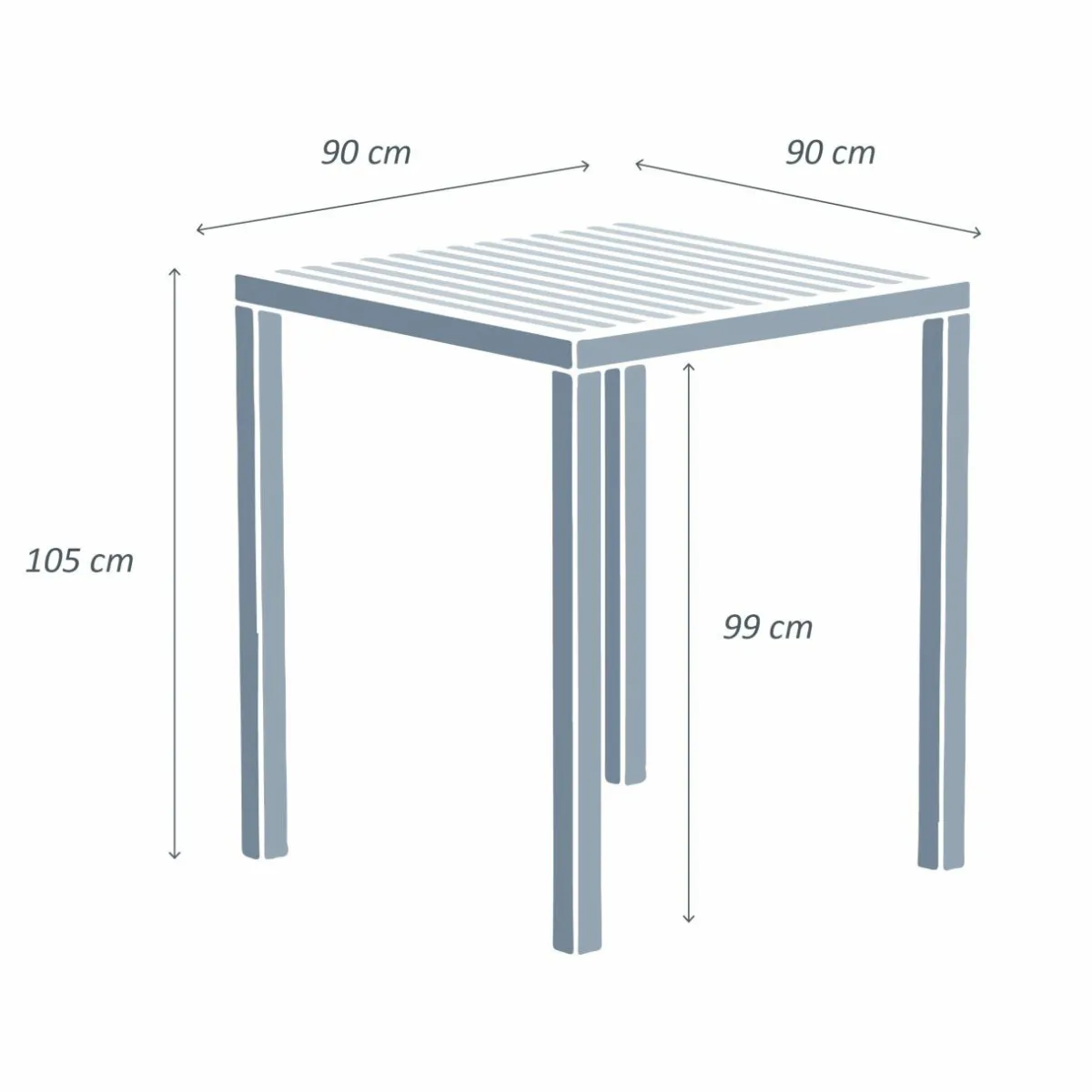 MOBELLIA Table de jardin carrée haute aluminium 4 places (90 x H105 cm) Murano Gris Anthracite Hot