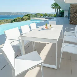 MOBELLIA Table de jardin en aluminium et céramique 8 places (180 x 90 cm) Kore Blanc et Gris clair Outlet