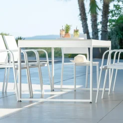 MOBELLIA Table de jardin en aluminium et céramique 8 places (180 x 90 cm) Kore Blanc et Gris clair Outlet