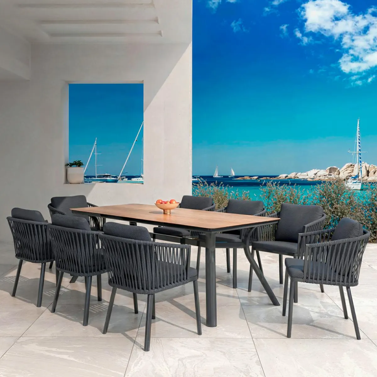 MOBELLIA Table de jardin en aluminium 8 places (200 x 90 cm) Amalfi Gris Anthracite Best