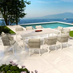 MOBELLIA Table de jardin en aluminium et céramique 10 places (240 x 120 cm) Kore Blanc et Beige Discount