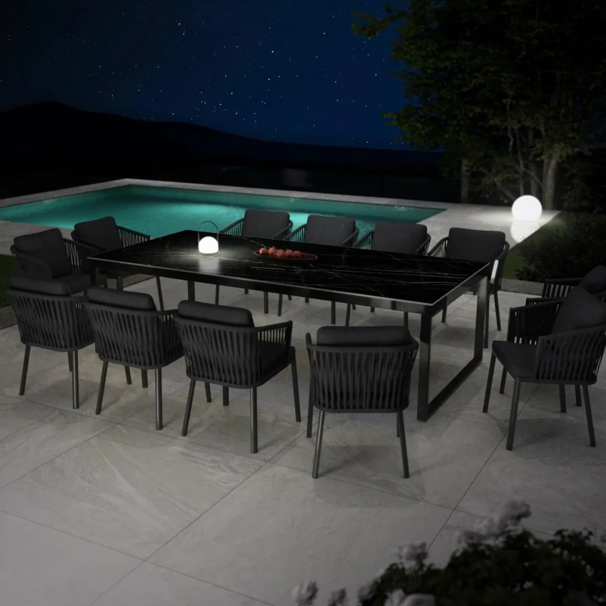 MOBELLIA Table de jardin en aluminium et céramique 12 places (260 x 120 cm) Kore Noir marbré Online