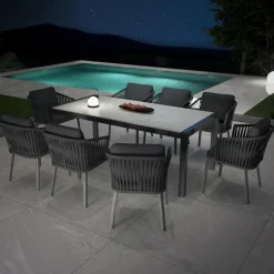 MOBELLIA Table de jardin en aluminium et céramique 8 places (180 x 90 cm) Modena Gris clair Outlet