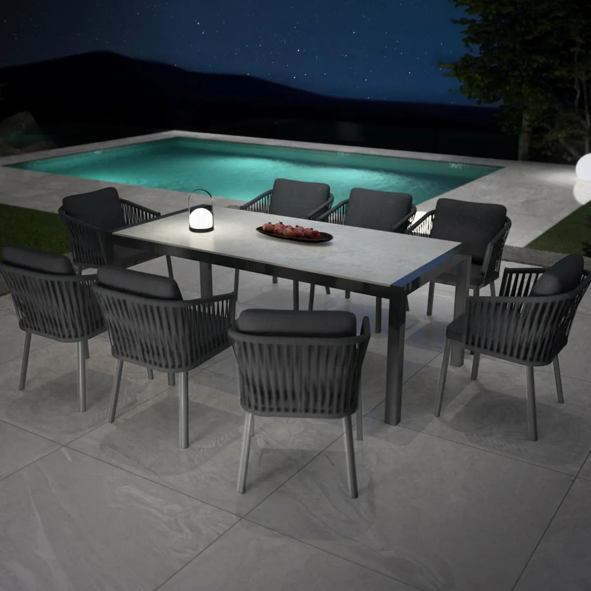 MOBELLIA Table de jardin en aluminium et céramique 8 places (180 x 90 cm) Modena Gris clair Outlet