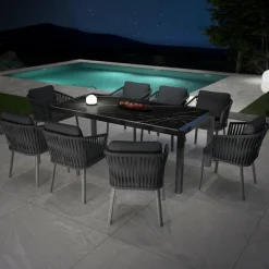 MOBELLIA Table de jardin en aluminium et céramique 8 places (180 x 90 cm) Modena Noir marbré Clearance