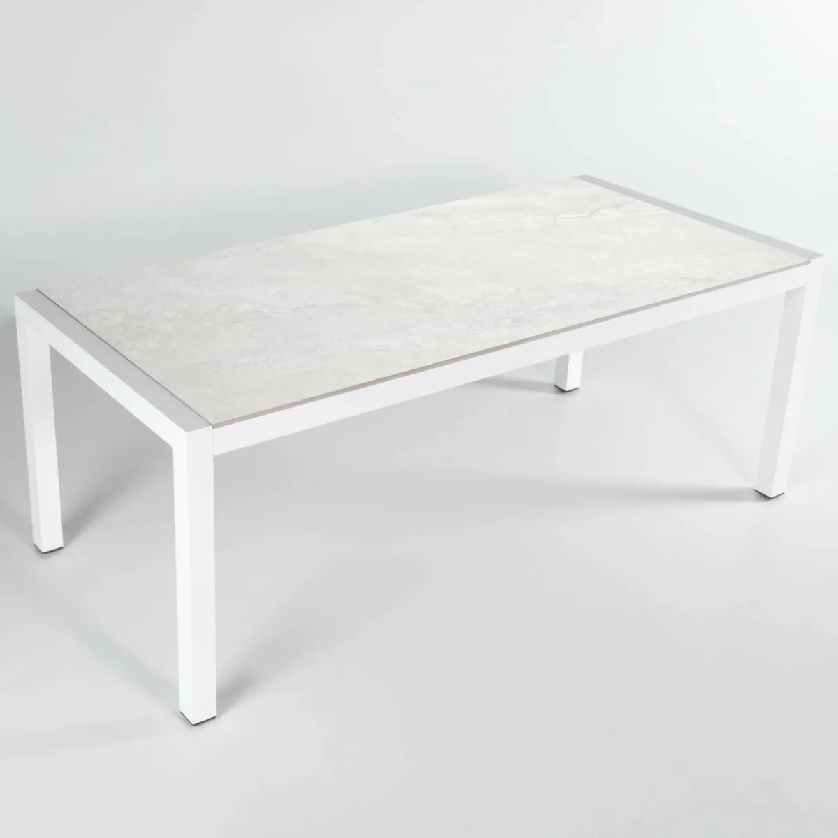 MOBELLIA Table de jardin en aluminium et céramique 8 places (180 x 90 cm) Modena Blanc New