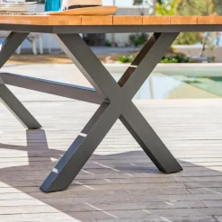 MOBELLIA Table de jardin en aluminium et bois teck 8 places (200 x 100 cm) Bali Gris Anthracite Hot