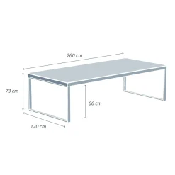 MOBELLIA Table de jardin en aluminium et céramique 12 places (260 x 120 cm) Kore Blanc et Gris clair Discount