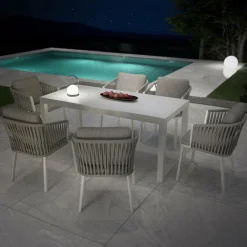 MOBELLIA Table de jardin en aluminium et céramique 6 places (150 x 75 cm) Modena Blanc
