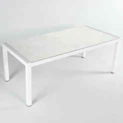 MOBELLIA Table de jardin en aluminium et céramique 6 places (150 x 75 cm) Modena Blanc