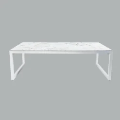 MOBELLIA Table de jardin en aluminium et céramique 12 places (260 x 120 cm) Kore Blanc marbré Outlet