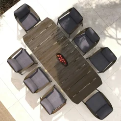 MOBELLIA Table de jardin en bois teck 8 places (260 x 100 cm) Cap Ferrat foncé Marron New