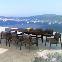 MOBELLIA Table de jardin en bois teck 8 places (260 x 100 cm) Cap Ferrat foncé Marron New