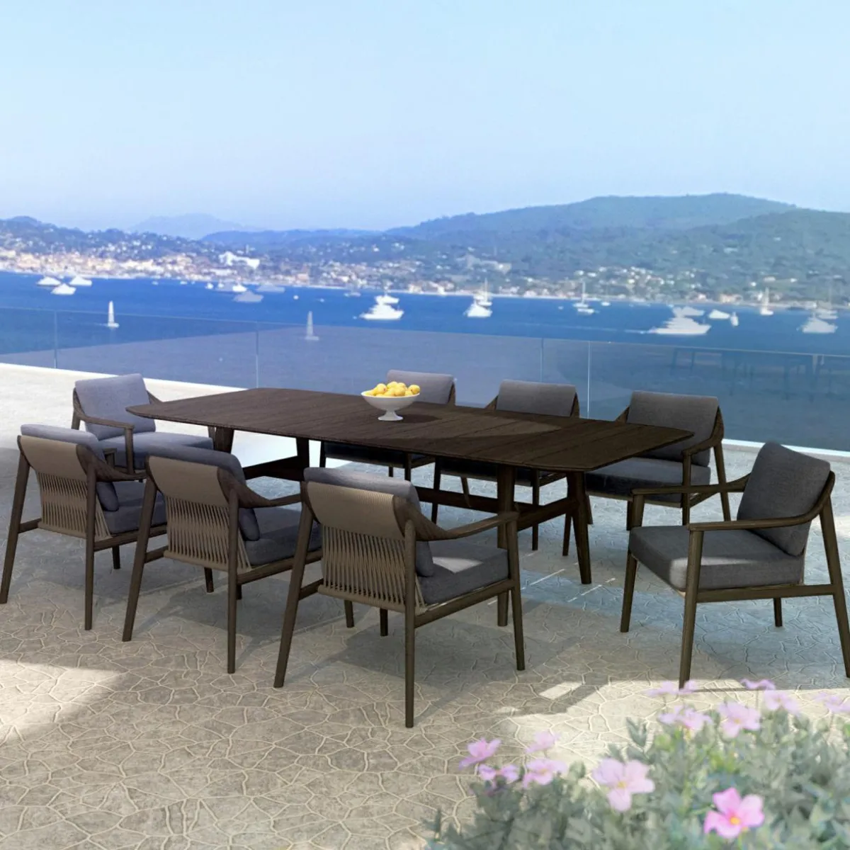 MOBELLIA Table de jardin en bois teck 8 places (260 x 100 cm) Cap Ferrat foncé Marron New