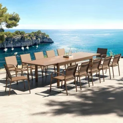 MOBELLIA Table de jardin extensible en verre 12 places (200/320 x 100 cm) Murano Bronze Discount
