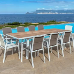 MOBELLIA Table de jardin extensible en aluminium 10 places (260 x 96 cm) Amalfi Blanc