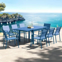 MOBELLIA Table de jardin extensible en aluminium 8 places (90/180 x 90 cm) Murano Bleu pétrole Clearance