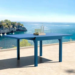 MOBELLIA Table de jardin extensible en aluminium 8 places (90/180 x 90 cm) Murano Bleu pétrole Clearance