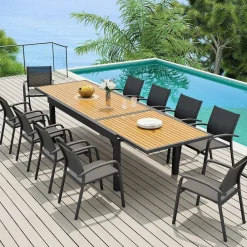 MOBELLIA Table de jardin extensible en aluminium 12 places effet bois (200/320 x 100 cm) Murano Gris Anthracite Online