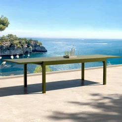 MOBELLIA Table de jardin extensible aluminium 12 places (200/320 x 100 cm) Murano Vert olive New