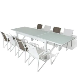 MOBELLIA Table de jardin extensible en verre 12 places (200/320 x 100 cm) Murano Blanc Discount