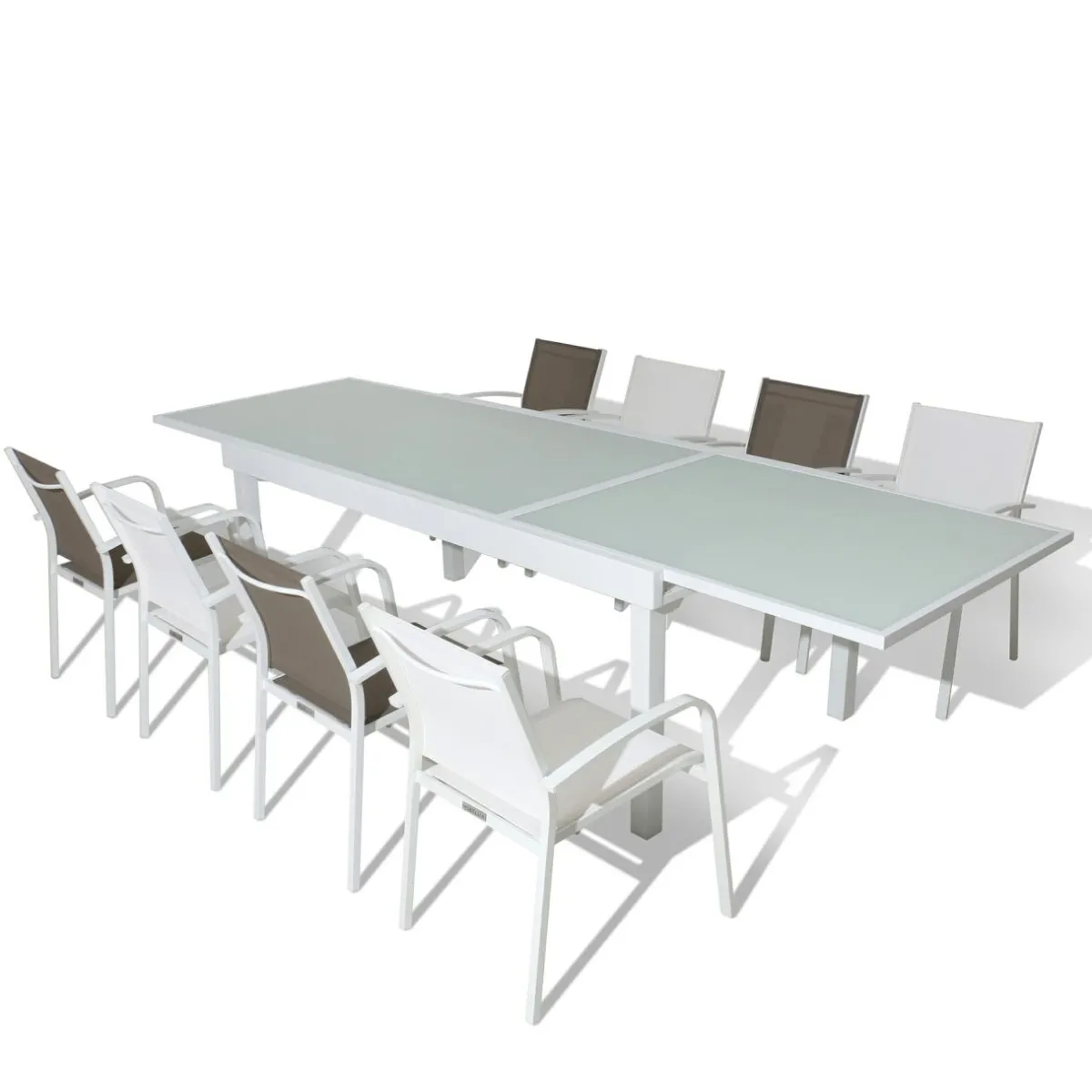 MOBELLIA Table de jardin extensible en verre 12 places (200/320 x 100 cm) Murano Blanc Discount